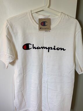 Champion White Tee with Blue and Red Logo